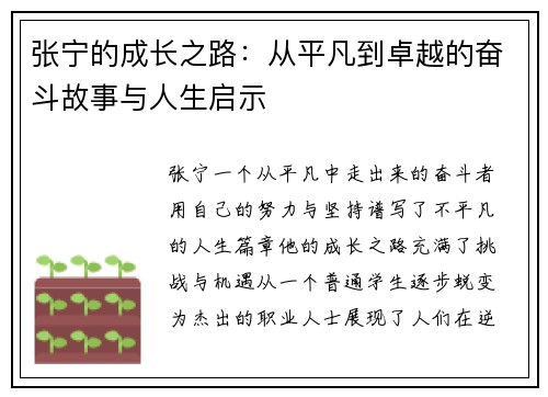 张宁的成长之路：从平凡到卓越的奋斗故事与人生启示